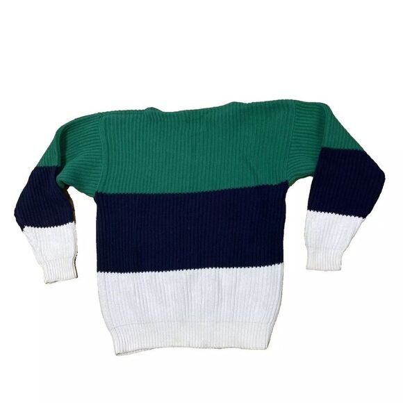 GAP Sweater Womens L Chunky Ribbed Colorblock Striped Green Blue White Knit  L - Picture 2 of 16